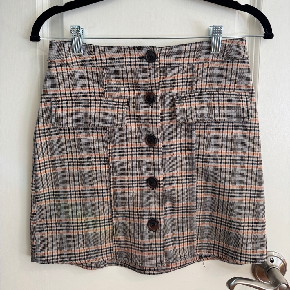 Plaid Button-Front Mini Skirt